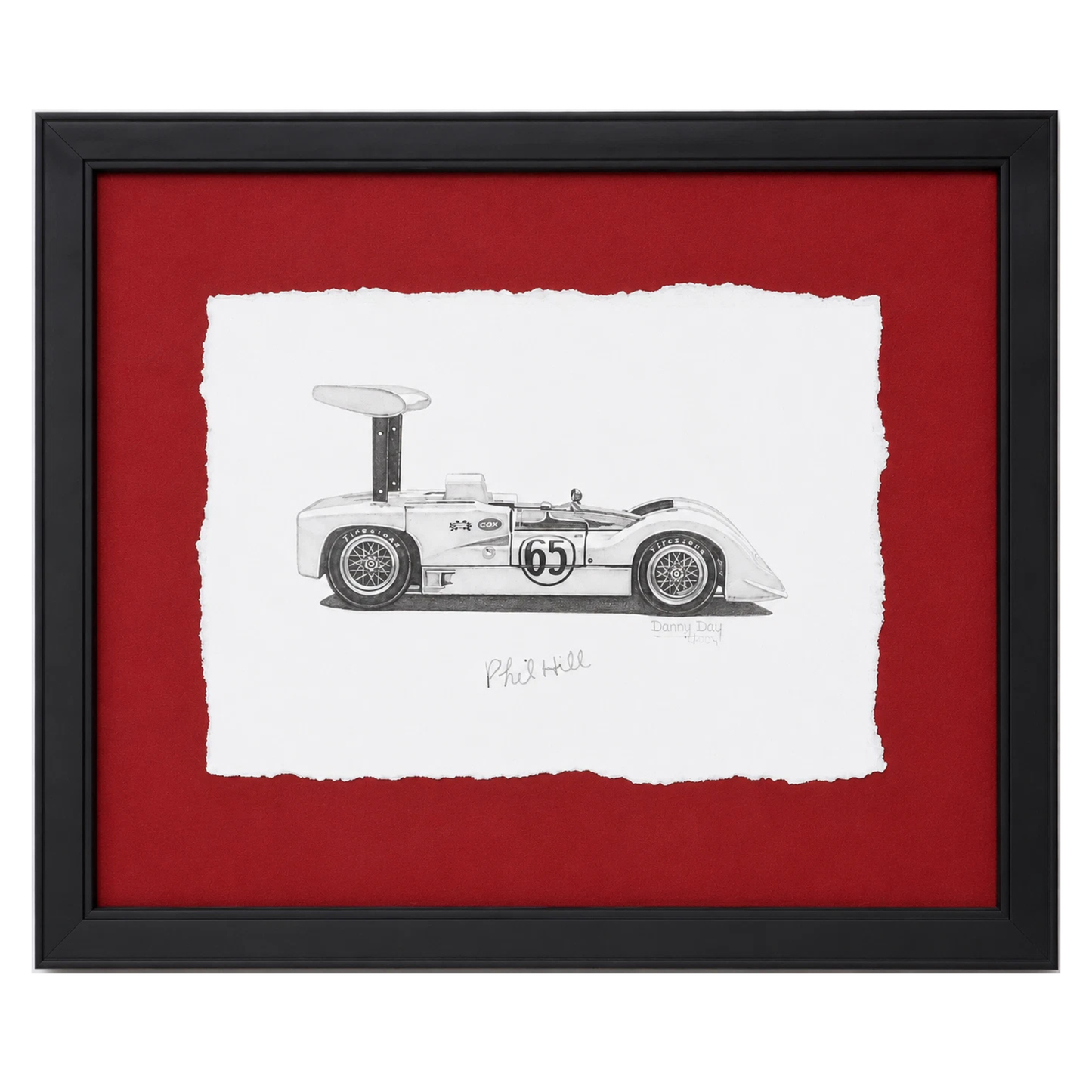 Original Chaparral 2E Side Profile Pencil Drawing Signed by Phil Hill | Danny Day Artwork