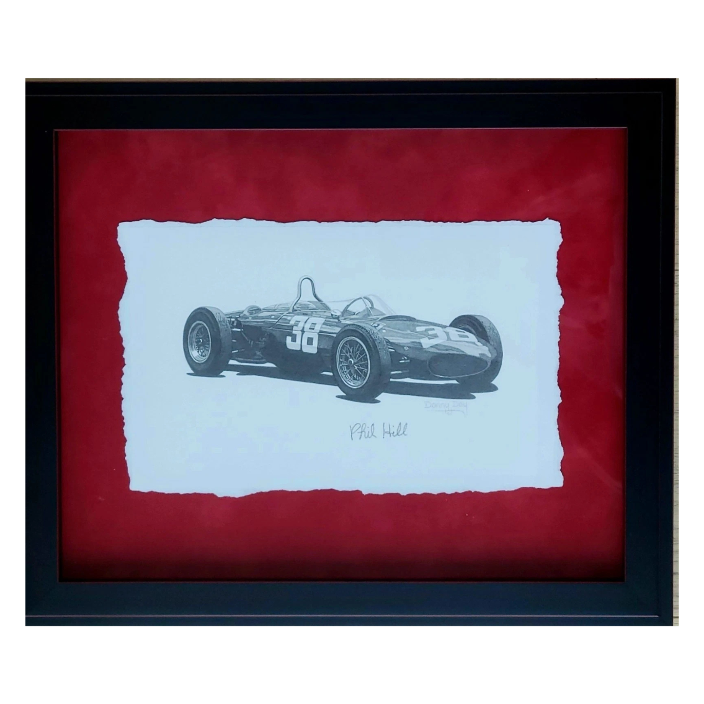 Original Ferrari 156 "Sharknose" Formula One Pencil Drawing Signed by Phil Hill | Danny Day Artwork