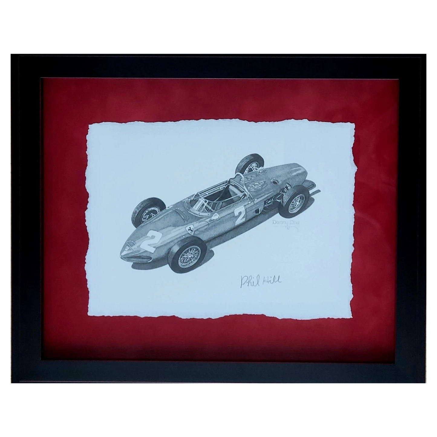 Original Ferrari 156 Sharknose Pencil Drawing Signed by Phil Hill | Danny Day Automotive Artwork URL