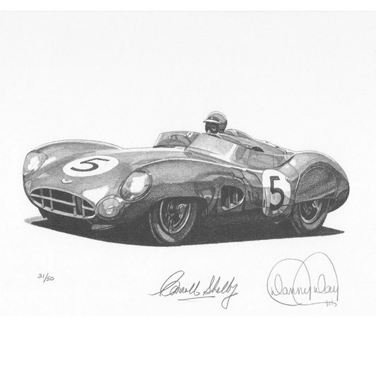 1959 Aston Martin DBR1 Le Mans Winner Lithograph Signed by Carroll Shelby | Danny Day Artwork