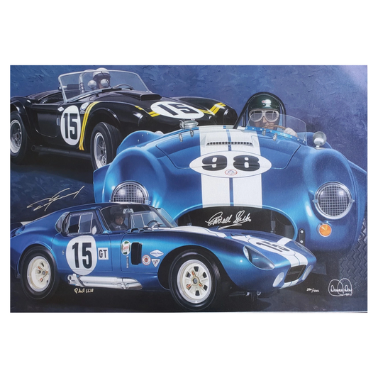 Bitten by the Snake Triple Signed by Carroll Shelby, Dan Gurney & Phil Hill | Danny Day Automotive Artwork