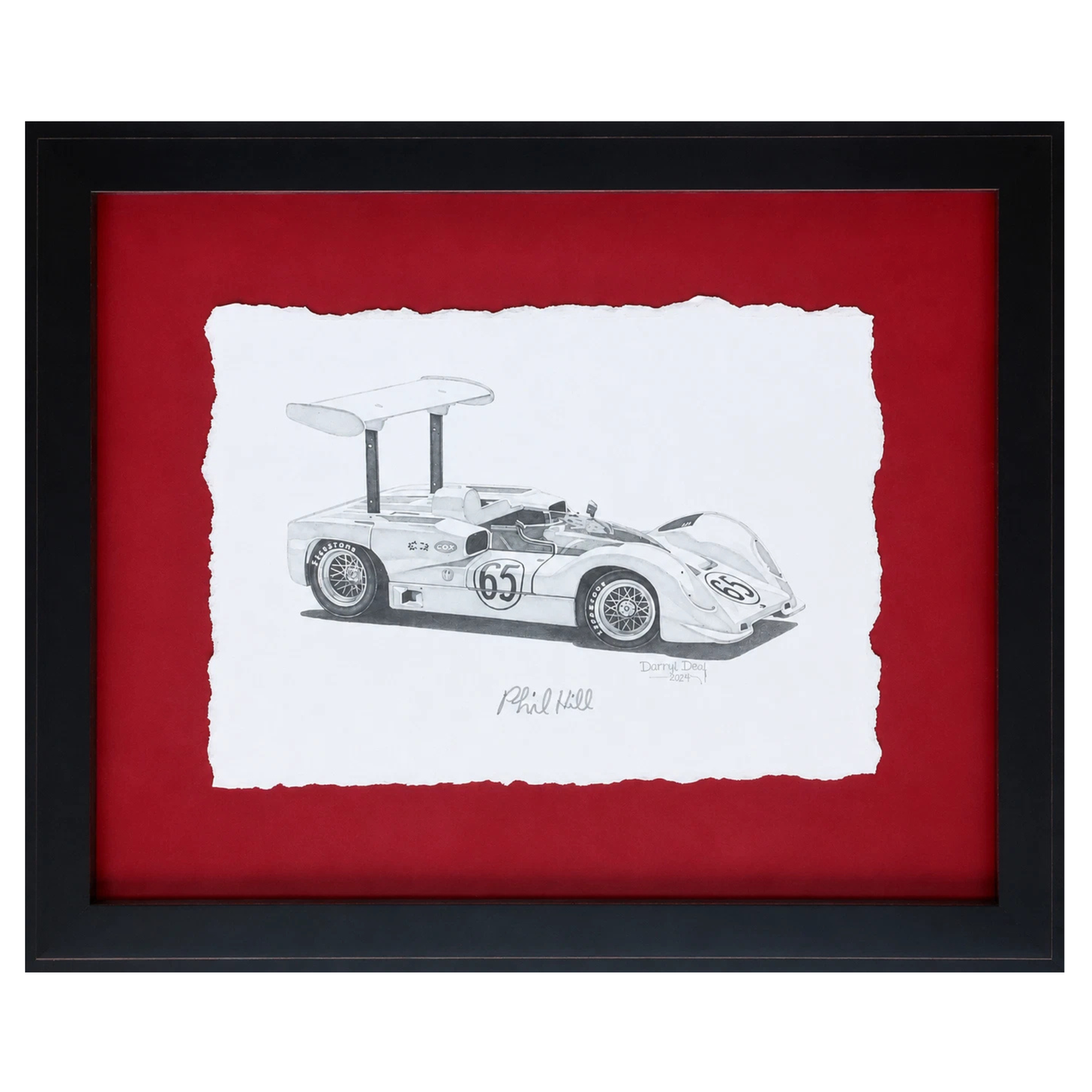 Original Chaparral 2E Pencil Drawing Signed by Phil Hill | Danny Day Artwork