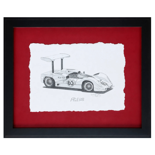 Original Chaparral 2E Pencil Drawing Signed by Phil Hill | Danny Day Artwork