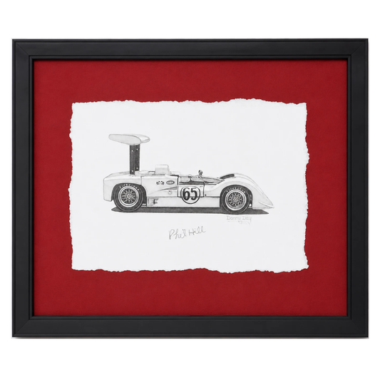 Original Chaparral 2E Side Profile Pencil Drawing Signed by Phil Hill | Danny Day Artwork