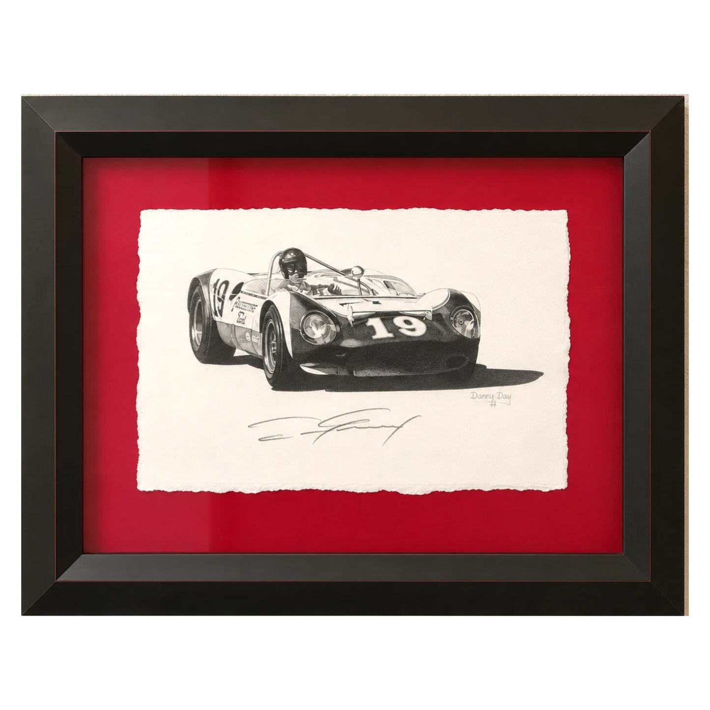 Original Lola T70 Pencil Drawing Signed by Dan Gurney | Danny Day Artwork