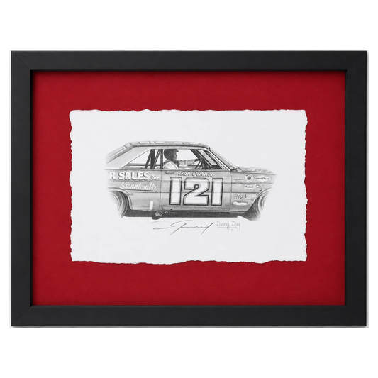 Original Wood Brothers Ford Galaxie 500 #121 Pencil Drawing Signed by Dan Gurney | Danny Day Artwork