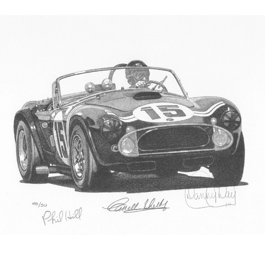 Shelby Cobra CSX2128 Lithograph Signed by Phil Hill & Carroll Shelby | Danny Day Artwork