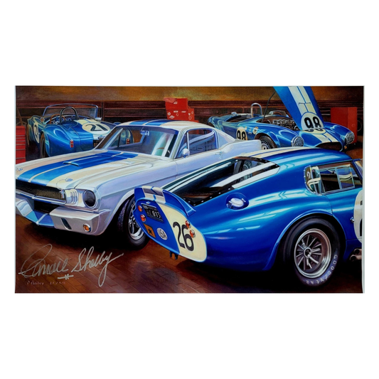 Shelby's Garage Hand-Embellished Giclée on Canvas Signed by Carroll Shelby | Pat Bailey Artwork