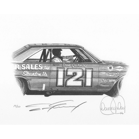 Wood Brothers Ford #121 Riverside Winner Lithograph Signed by Dan Gurney | Danny Day Artwork